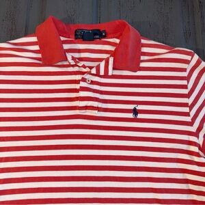 Polo Ralph Lauren Striped Polo Shirt Short Sleeve Classic Fit Mens Medium Salmon